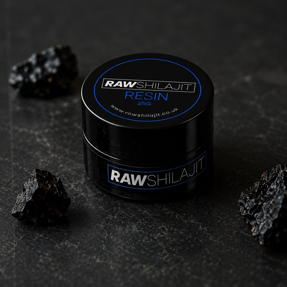Lab-tested Himalayan Shilajit resin flat-lay